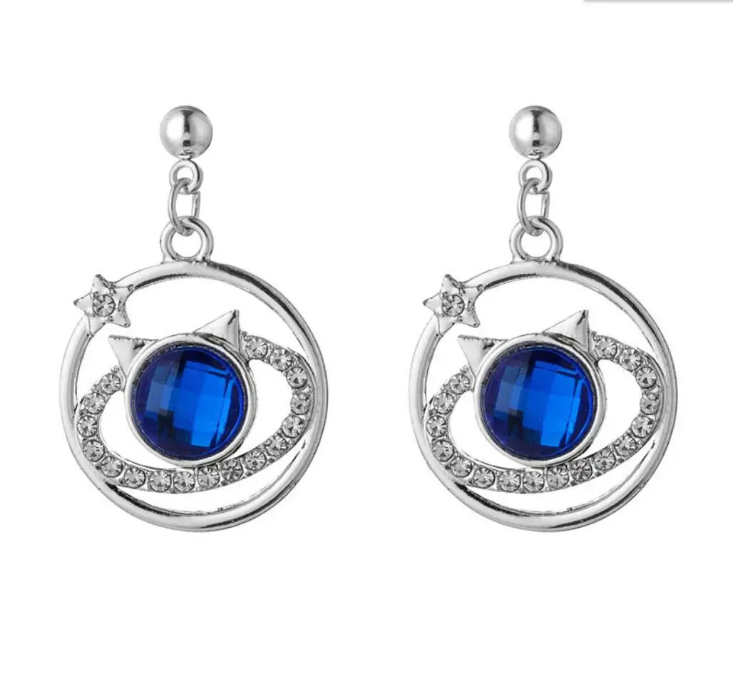 1pair blue planet globe double ring star Pentagram pendant DIY Earring Necklace Bracelet making accessories F1630