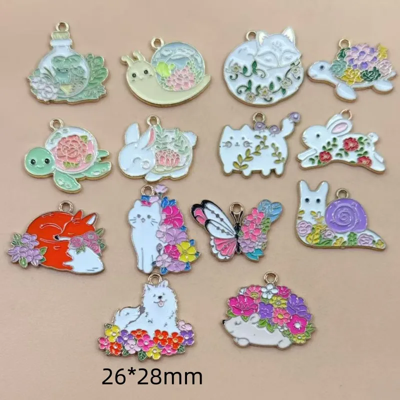 10pcs Enamel Floral Cats Charms of Drop Earring Flower Cat Pendant for Making DIY Keychain Necklace Jewelry Accessories