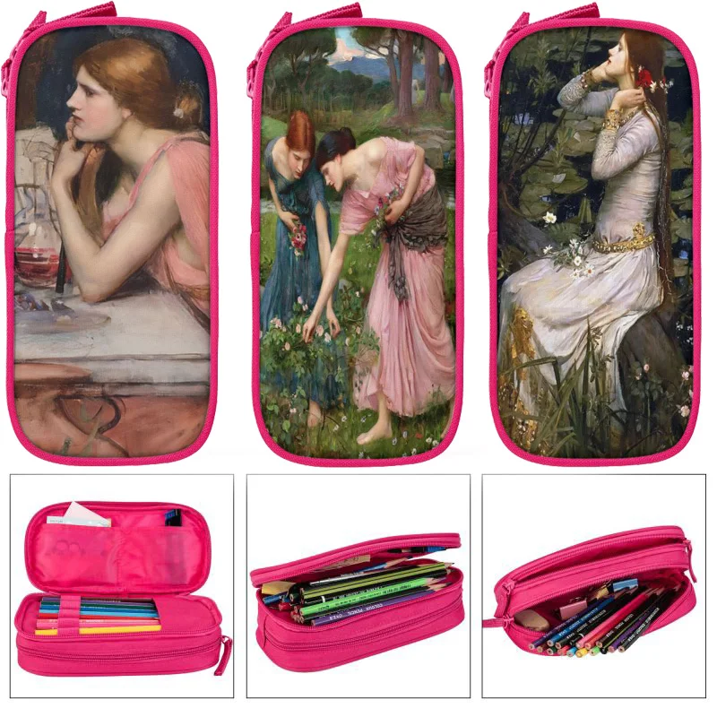 

John William Waterhouse Shoulder Large Capacity Pencil Case Stationery School Supplies Pouch Office Storage Kids Pen Case Box