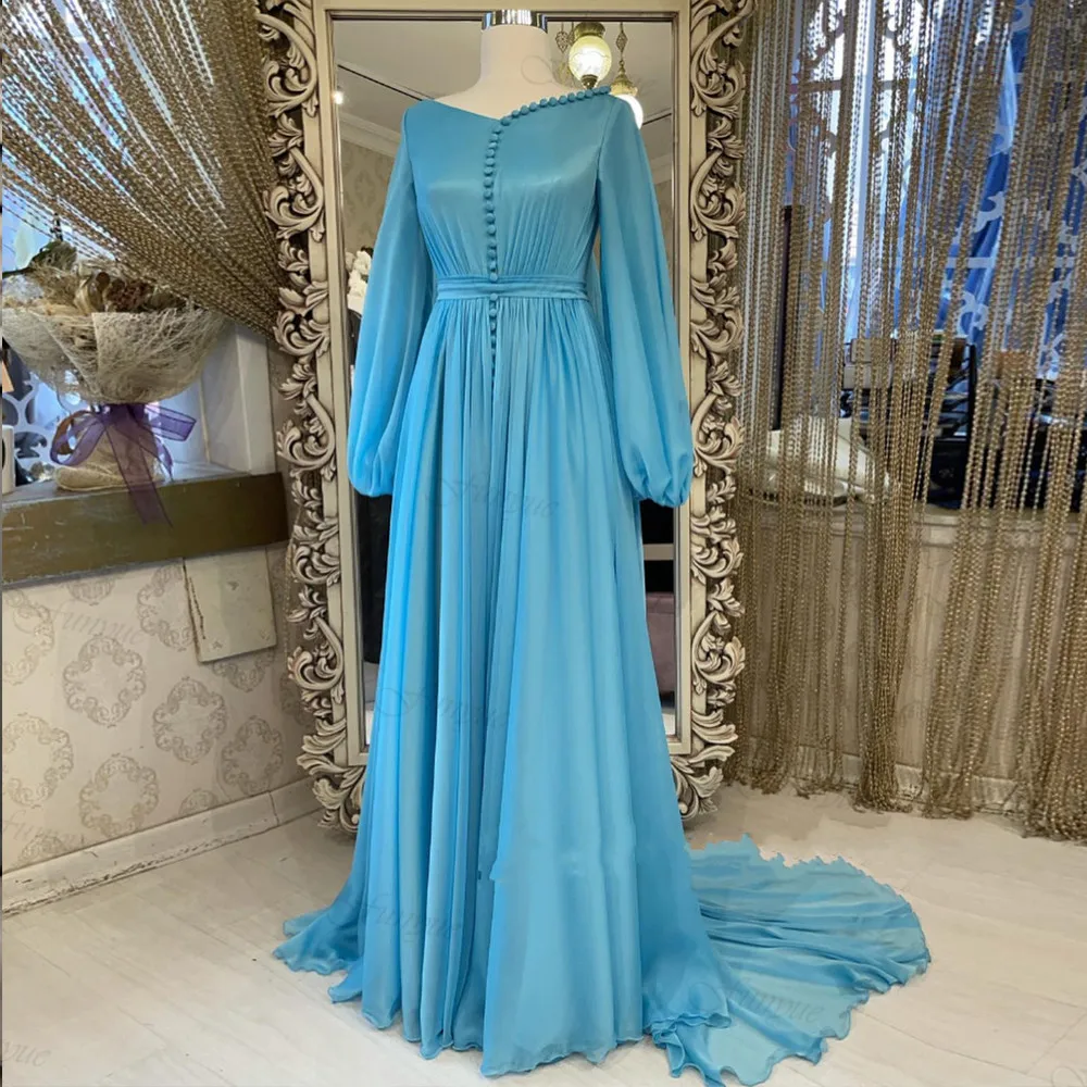 

Arabic Evening Dresses for Wedding A-Line Chiffon Long Sleeves Formal Prom Gown Celebrity Party Dress Vestidos De Noche