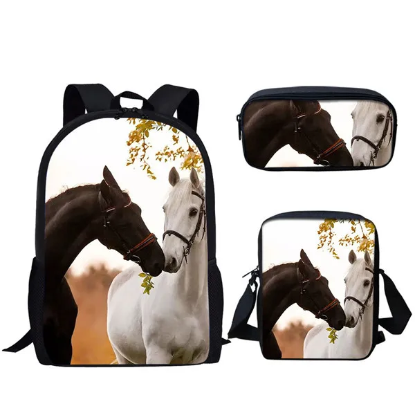 Harajuku Youthful Horse Backpacks bags 3D Print 3pcs/Set Student Travel bags Laptop Daypack Backpack Shoulder Bag Pencil Case