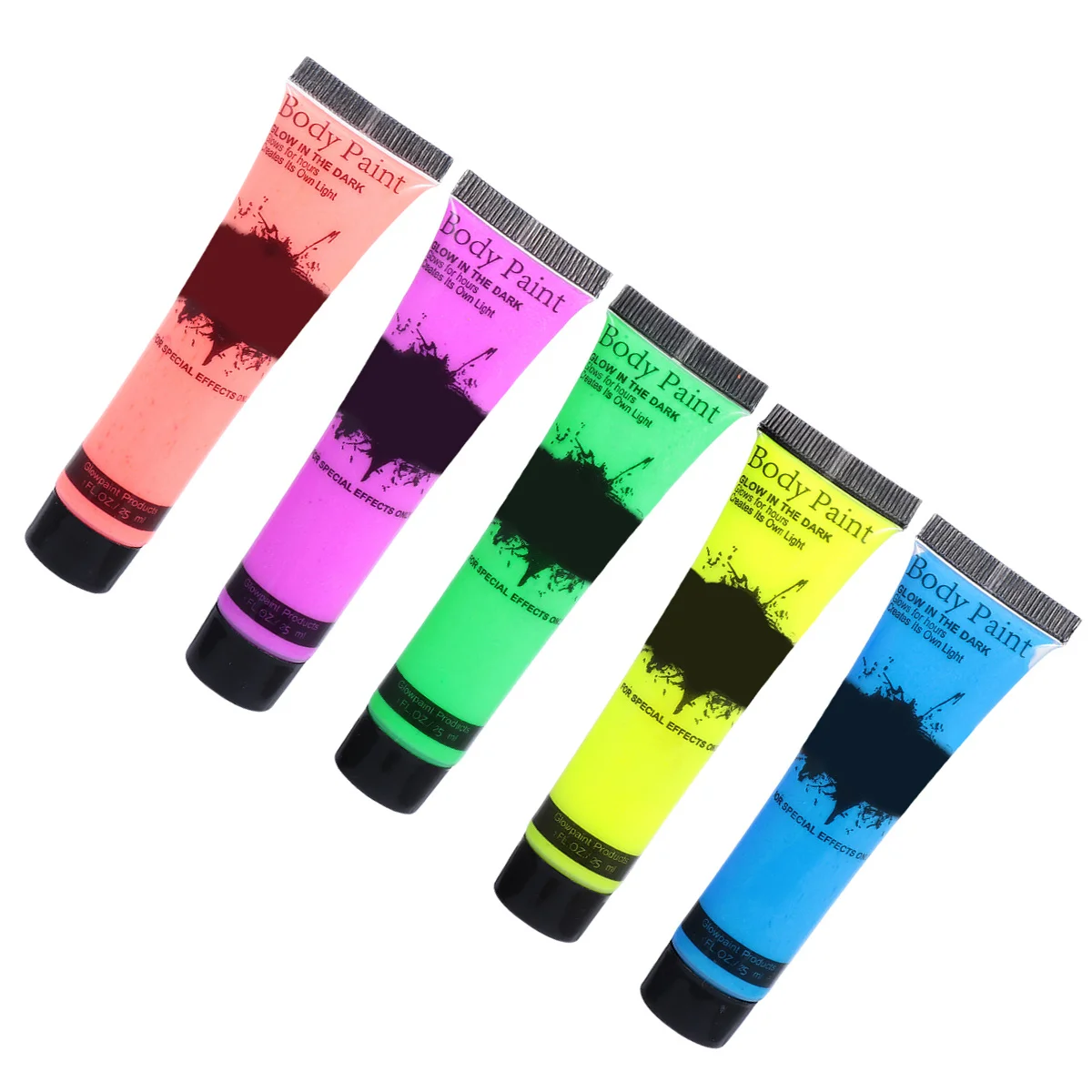 5 szt. Fluorescencyjnych farb do ciała, bezpieczne farby do twarzy, zmywalne neonowe makijaże, farby do ciała reagujące na promieniowanie UV na imprezy, festiwale, sesje zdjęciowe i wieczorne wyjścia.