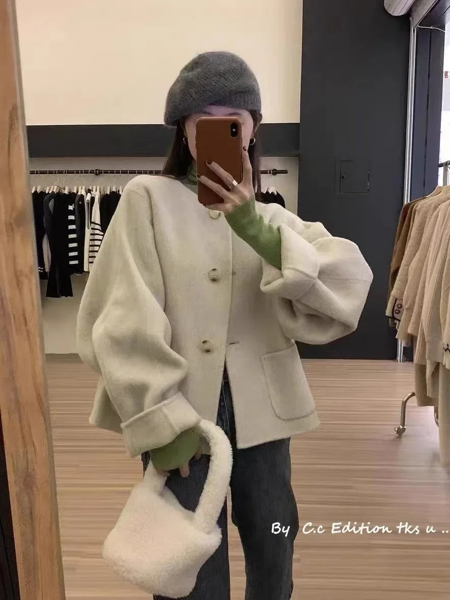 Women Short Double-Sided Cashmere Coat 100% Pure Wool Solid Color Casual Fashion Autumn Winter High-End Down Coats Buitreraptor