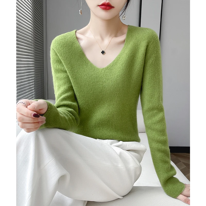 First-line ready-to-wear pullover V-neck 100% pure sweater female pullover slim autumn and winter sweater with knitted bottoming