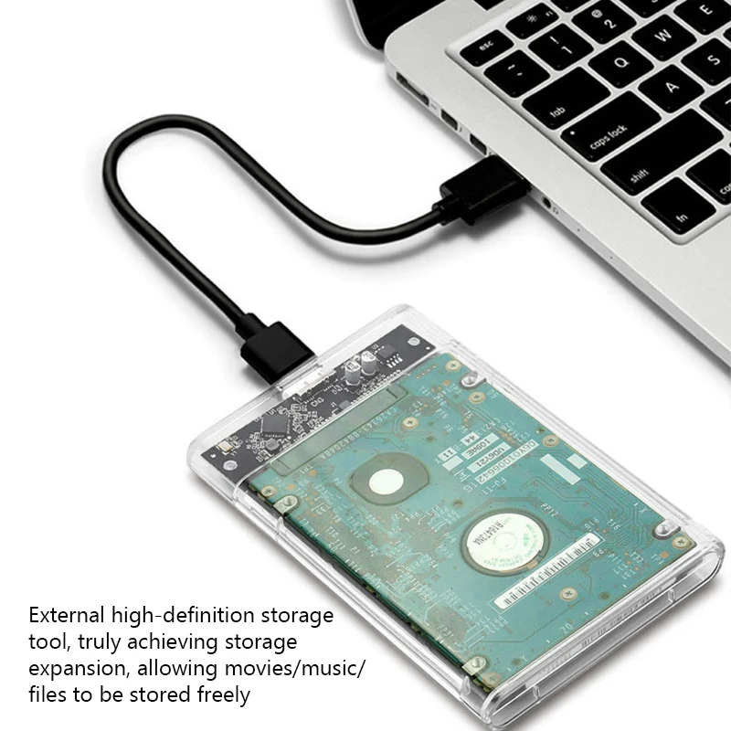 Caja de disco duro SATA SSD de 2,5 pulgadas, carcasa de disco duro USB 3,0 con velocidad de transferencia de 5Gbps y 6TB, diseño transparente, carcasa externa móvil