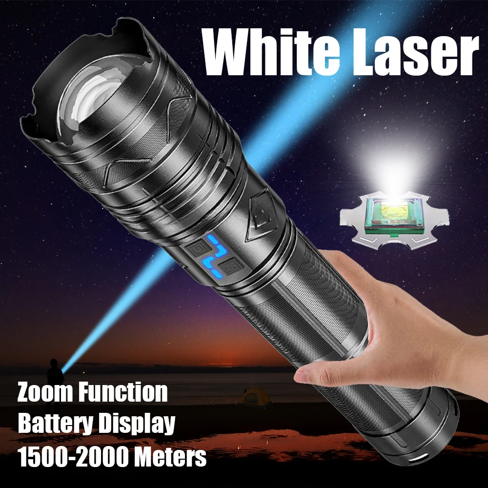 Powerful LED Flashlight Super Bright Spotlight Long Range Zoomable Emergency Torch Outdoor Tactical Lamp lantern Power Display