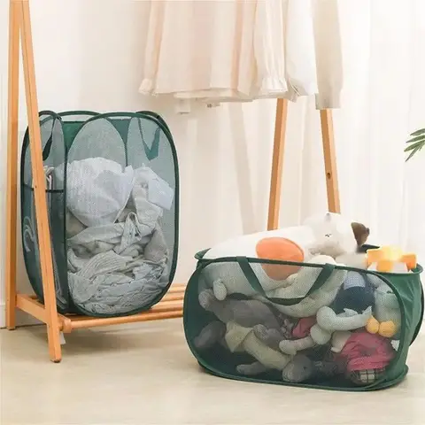 홈 욕실 메쉬 보관 바구니 샤워 세탁 의류 더러운 옷 가방 접이식 휴대용 비즈니스 여행 파티션 없음