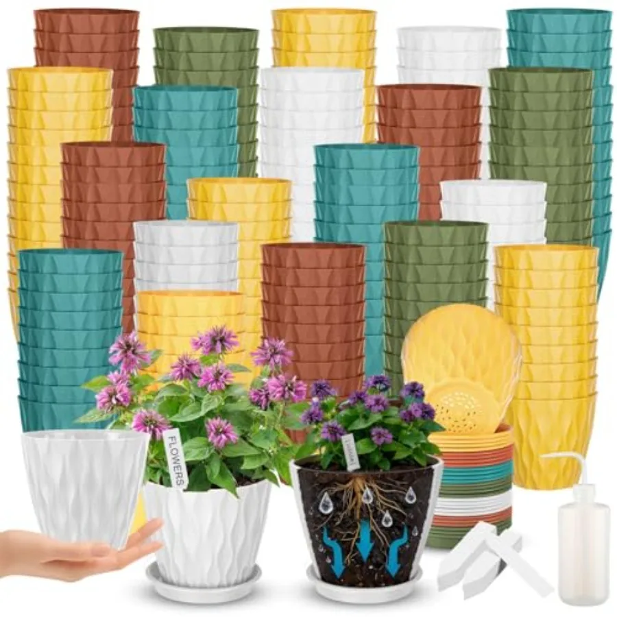 

Набор из 150 штук: 4-дюймовые цветные пластиковые горшки для растений с вафельной текстурой, декоративные, для суккулентов, оптом