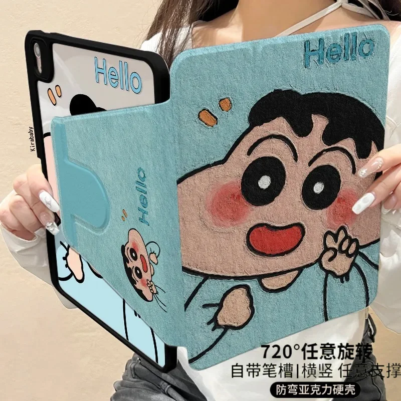 

Защитный чехол для iPad с изображением аниме-персонажа Крейона Шин-чана, вращающийся на 720 градусов. ° Подходит для iPad 2025 11-го поколения 11/10.9/10.2/9.7/8.7 дюймов