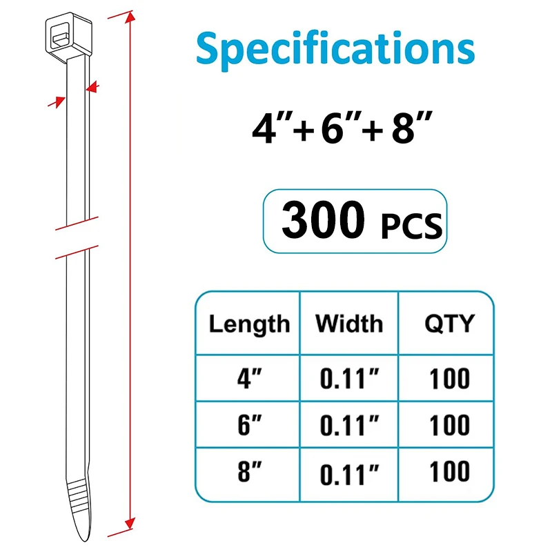 100/300 قطعة الذاتي قفل البلاستيك النايلون التعادل الأسود الربط حزام كابل التعادل مجموعة كابل البريدي التعادل الربط حلقة البريدي يلتف حزام التعادل #2