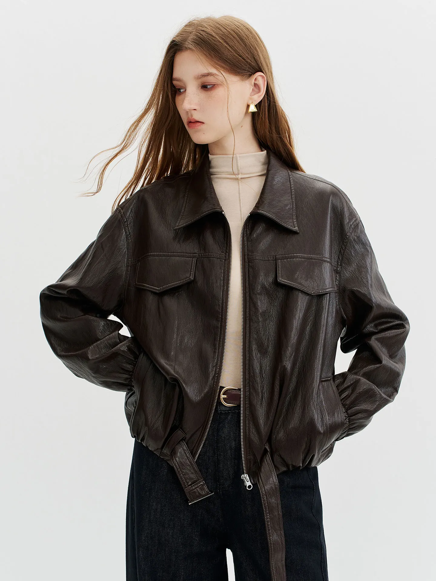 Chang Ruolan PU Leather Jacket Motorcycle Style Slim Fit Street Fashion Retro Women's Coat Long Sleeve Zipper Closure Casual ...