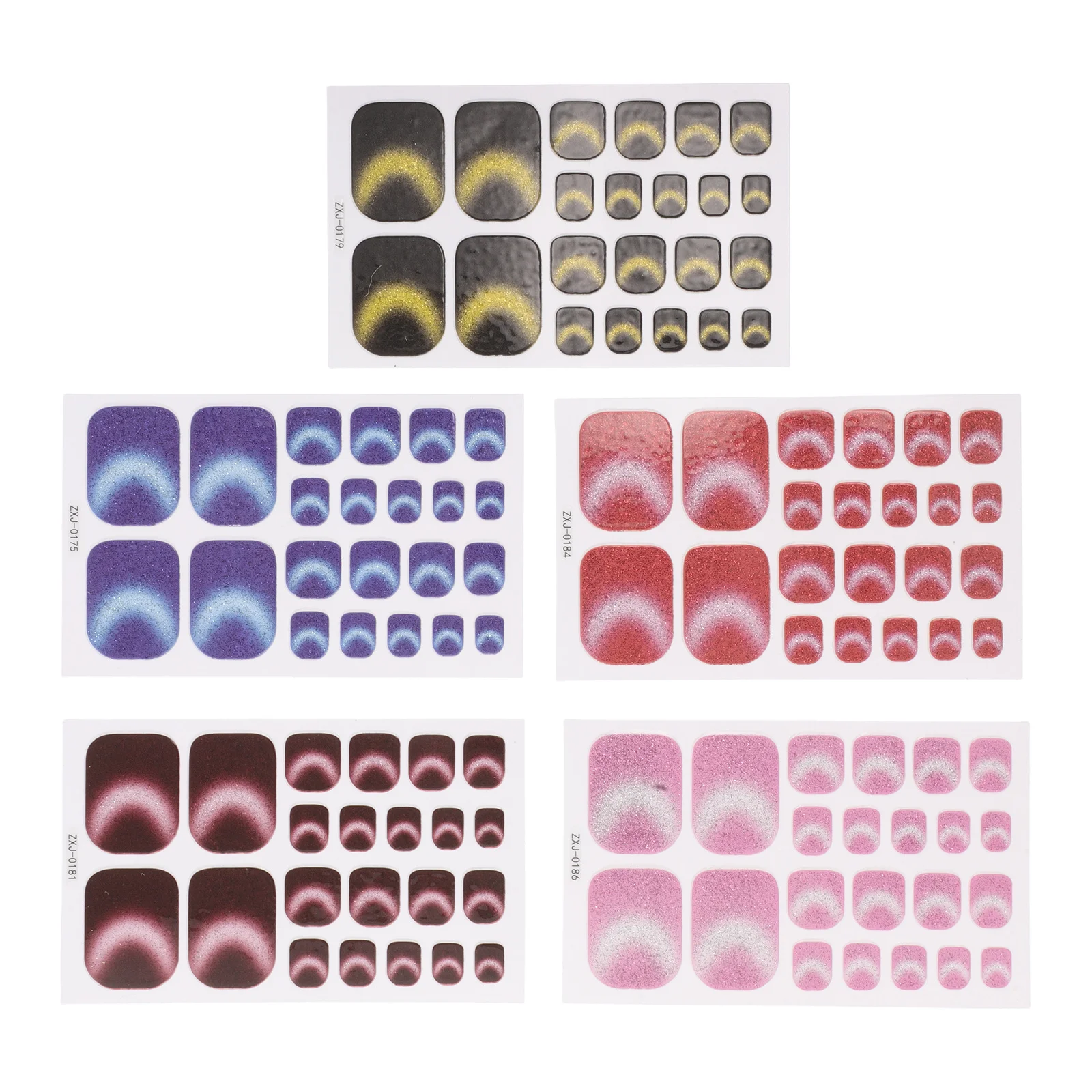 5 pezzi adesivi per unghie glitter occhi di gatto copertura completa della punta premere sull'unghia del piede avvolge nessun gel da forno accessori per unghie del piede fai da te