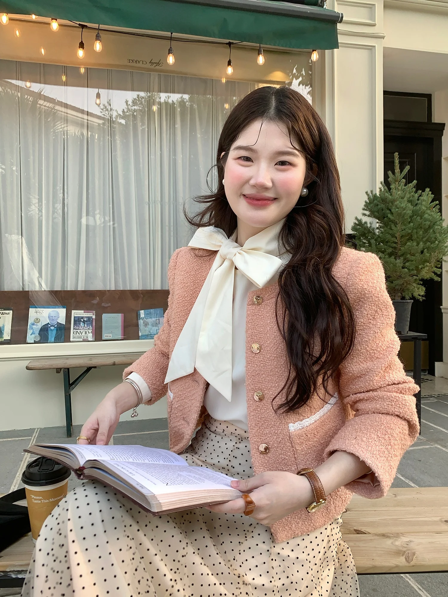 

Оранжево-розовое шерстяное корейское короткое пальто, женская модная верхняя одежда из смесовой ткани (полиэстер и шерсть), с длинными рукавами, на пуговицах спереди