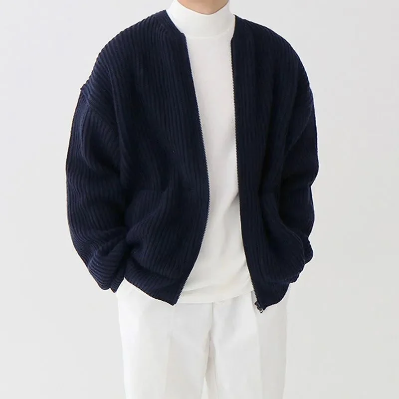 Knitted Cardigan Jacket New Style Spring and Autumn Men's Knitted Sweater Loose Solid Color Handsome Cardigan Sweater