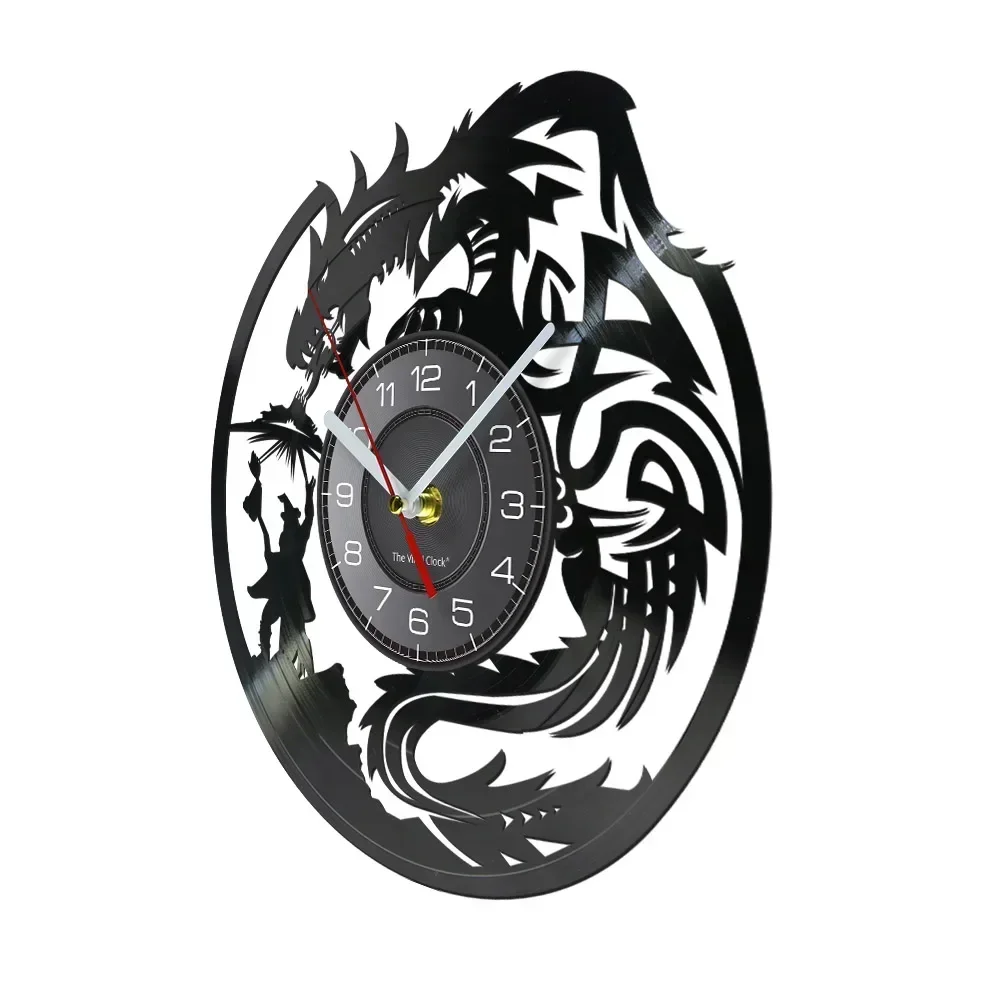 Dragons Adventure Themed Wall Clock for Game Room Home Decor Fantasy Playing Game Vinyl Record Album Crafts Clock Wall Watch