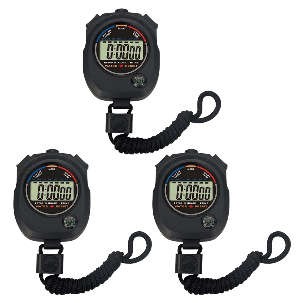 

3 Pcs Stopwatch Electronic Timer Match Stopwatches Timing Referee Sports for Game Black Fitness
