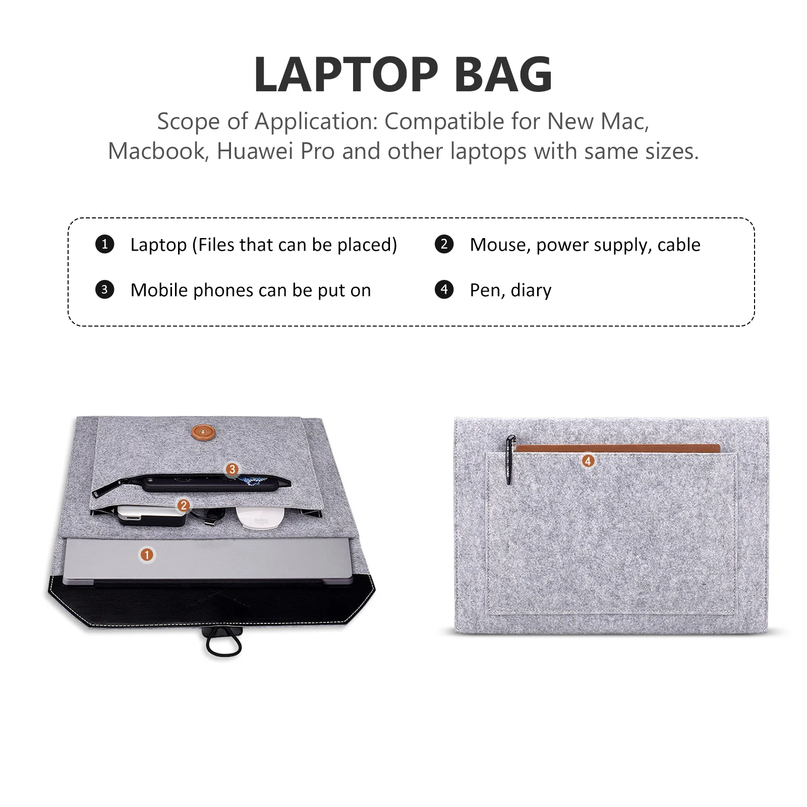 

Portable Laptop Bag Multi-Purpose Felt Bag Anti-Fall Notebook Storage Sleeve Laptop Storage Pouch