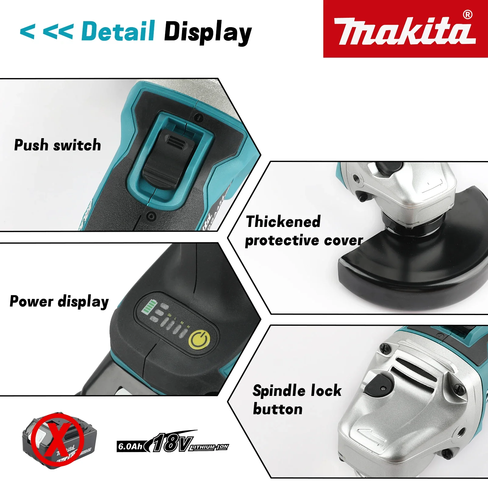 For Makita DGA406 4‑Speed Cordless Grinder High‑Speed Rotation Hardware‑Processing Workshop And Industrial Jobs Hand tools