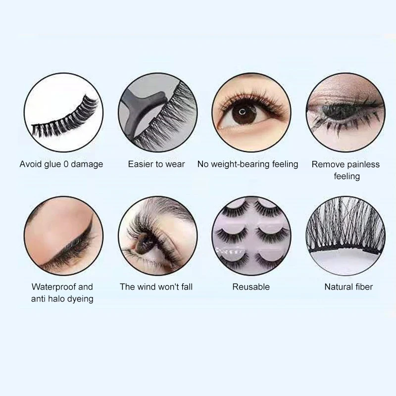 Magnetic Eyelashes False Lashes Repeated Use Eyelashes Waterproof Liquid Eyeliner With Tweezer Makeup Set