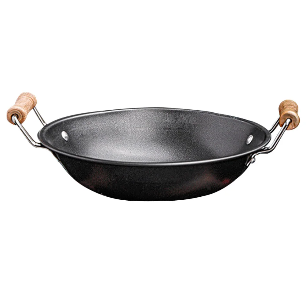 

29x24x5 6 Double Handle Stainless Steel Flat Pan Versatile Home Cooking Wok Fry Griddle Wood Handle Portable Stove