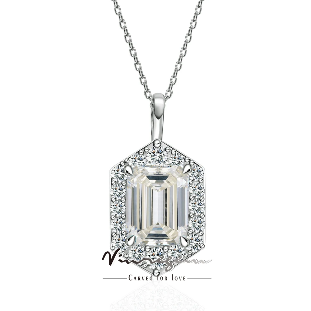 

Vinregem Passed Test 3EX VVS1 D Color 7*9MM 3CT Emerald Cut Real Moissanite Diamond Pendant Necklace 925 Sterling Silver Jewelry