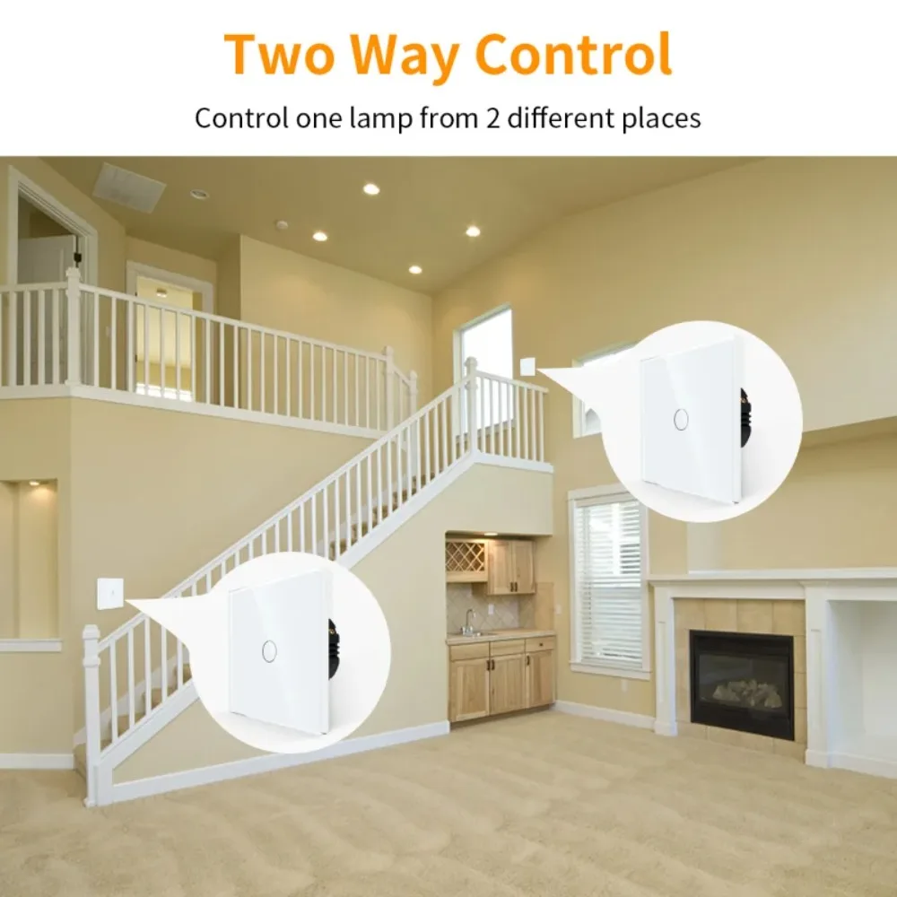 Stair Switches Tuya WiFi Smart Switch Touch Sensor LED Lights Interruptor 2way Control Alexa Google Smart Home Glass Panel