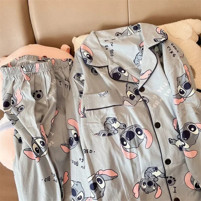 Lilo & Stitch Pajamas Women Spring and Autumn Comfortable Loose Kawaii Pajamas Lazy Style Y2K Cute Cartoon Home Clothes