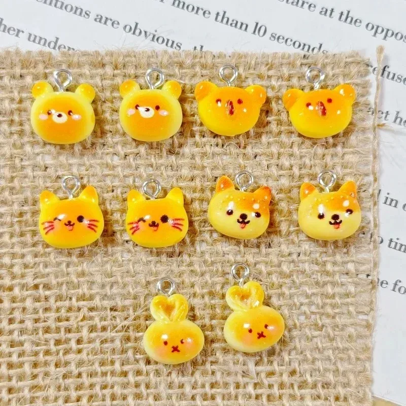 10PCS Kawaii Mini Animal Toast Bread Resin Charms Cat Koala Dog Rabbit Simulation Food Pendants For Handmade Earrings Bracelet view 5