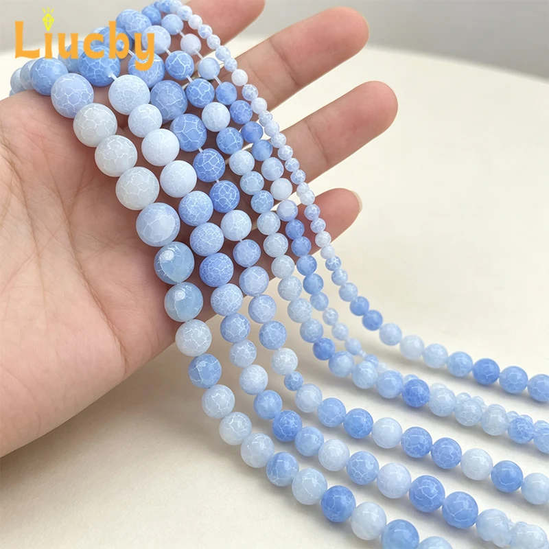 Großhandel Natürliche Blaue Runde Verwitterte Achat-Heilkristall-Perlen für Schmuck DIY 4mm 6mm 8mm 10mm 12mm 15 Zoll Strang – Detail 4