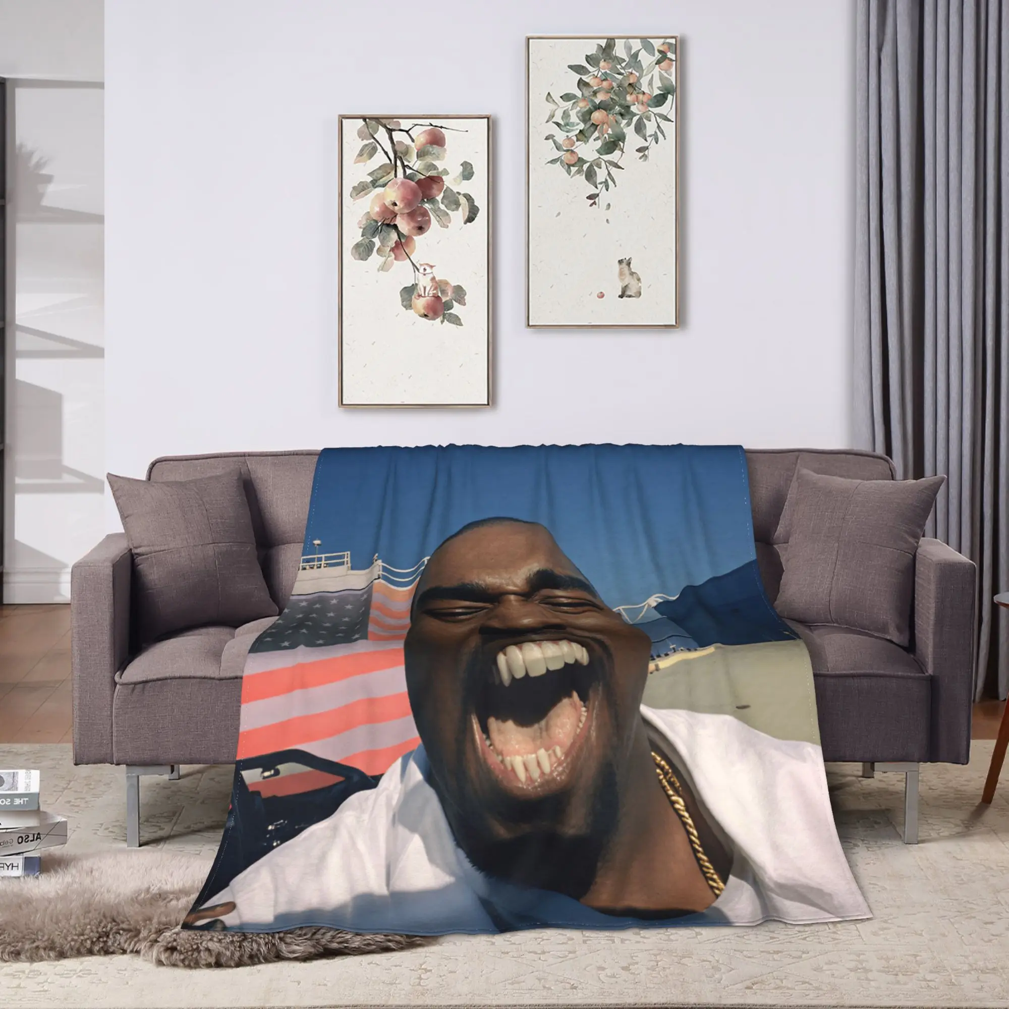 Kanye West Meme Blanket  Warm Novelty Plush Throw Blanket For Students Outdoor Flannel Bedspread Bed Cover