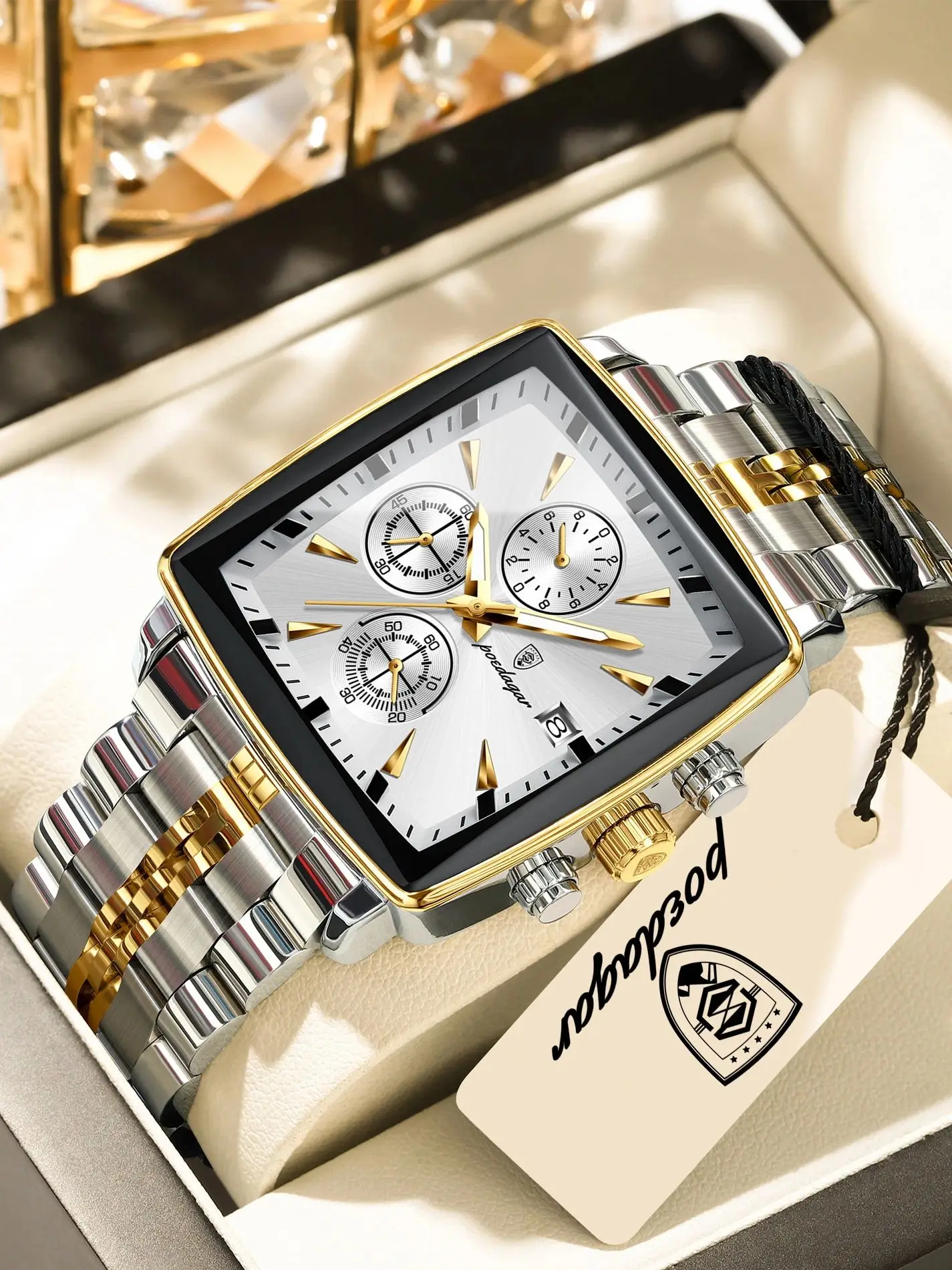 POEDAGAR Top Luxus Business Herren-Armbanduhr Wasserdicht Leuchtend Edelstahl Männeruhr Chronograph Datum Herren-Quarzuhren