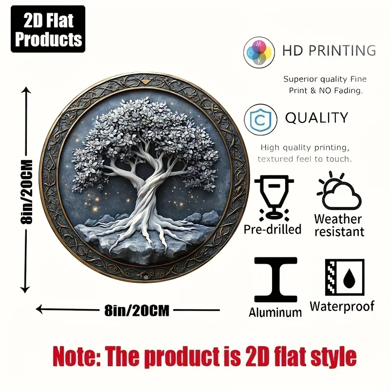 Vintage Tree of Life Mandala Aluminum Wall Art 8x8 Inch Waterproof Durable Decor For Home Bar Kitchen Cafe Office Family Room