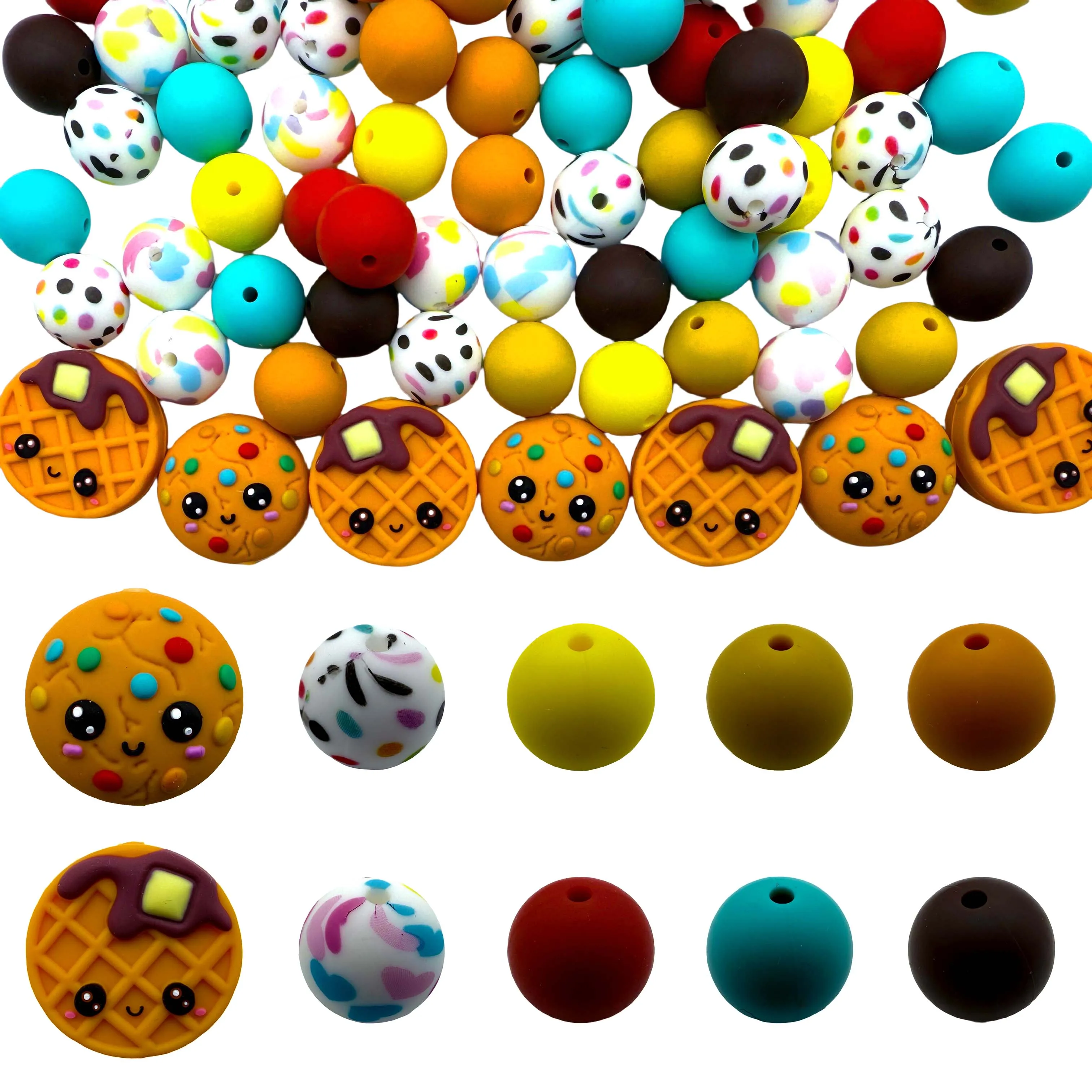 140 Stück Keks-Serie sechseckige runde Silikonperlen gemischte Brennperlen Stiftperlen DIY Halskette Schlüsselanhänger Perlen Schmuckperlen