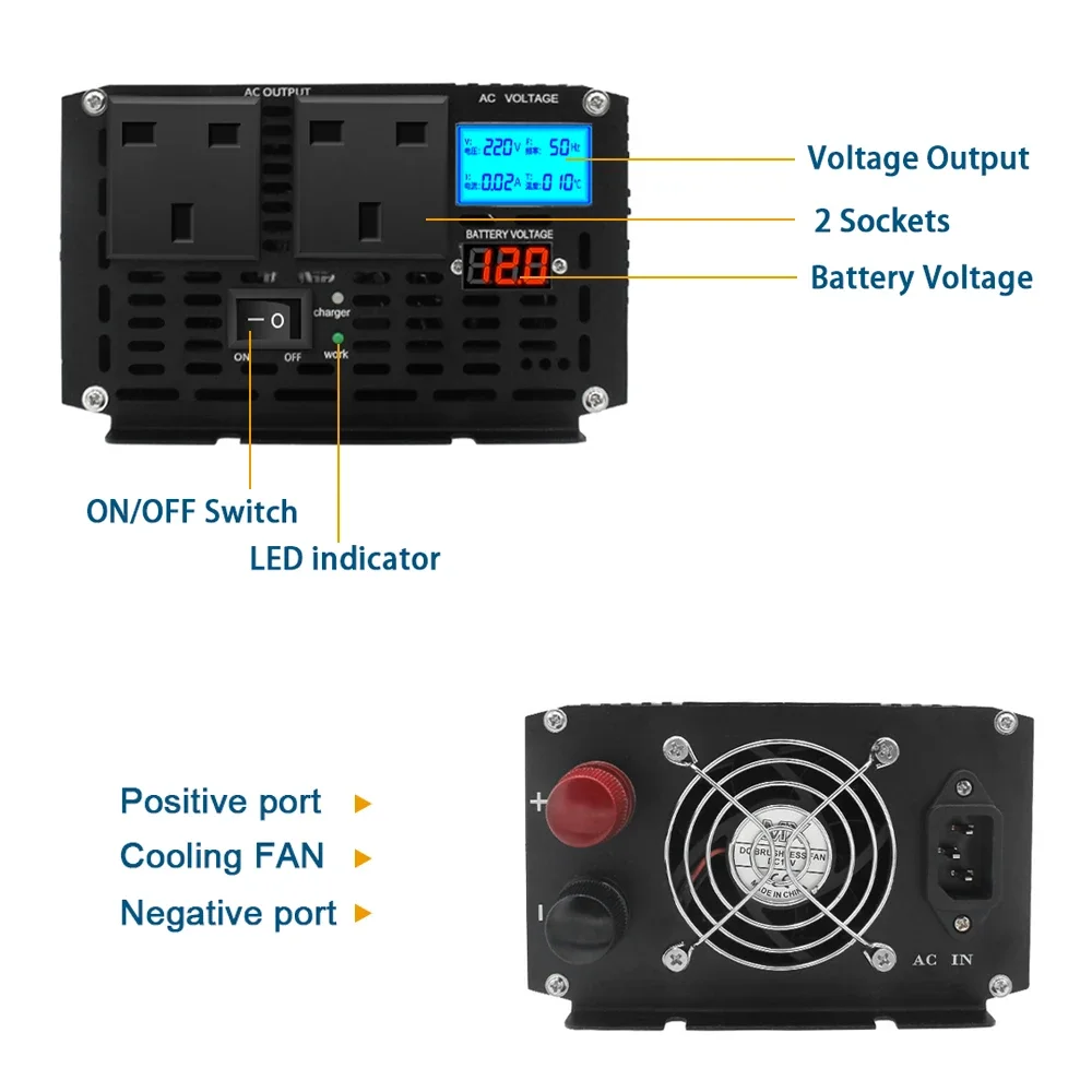 Ups Wechsel richter reine Sinus welle 2000W/4000W Netzteil Wechsel richter mit Batterie ladegerät LED-Anzeige Gleichstrom Wechsel richter für Solarmodule