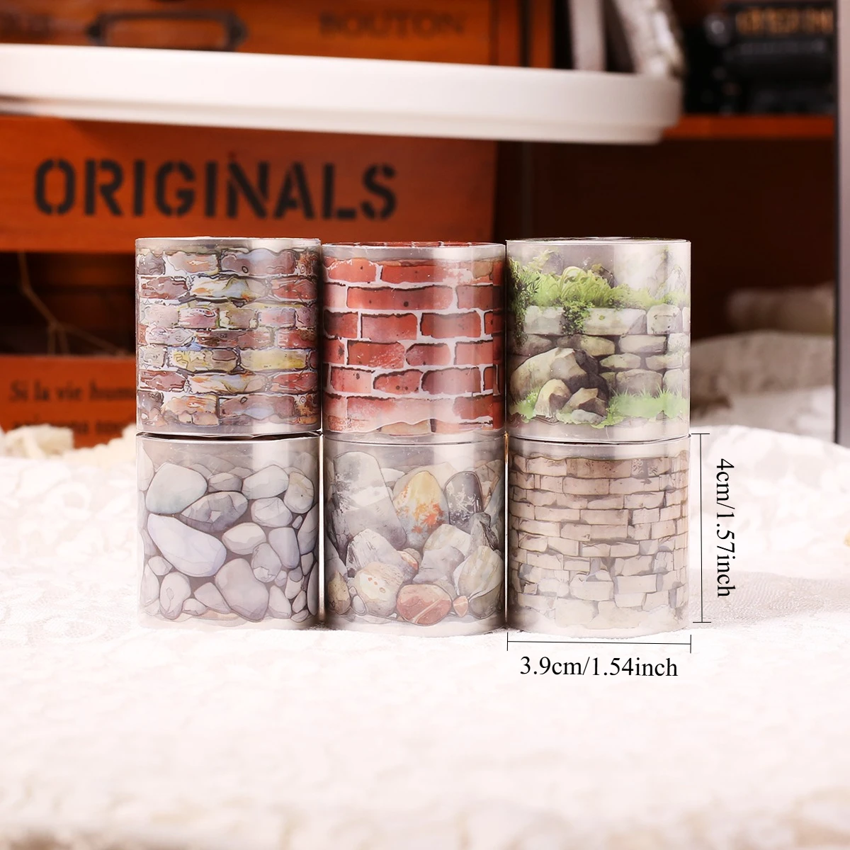 

6rolls Stone Wall Tape Decor Stickers Transparent PET Decorative Tape Stickers Set for Scrapbooking Junk Journal Diary Stickers