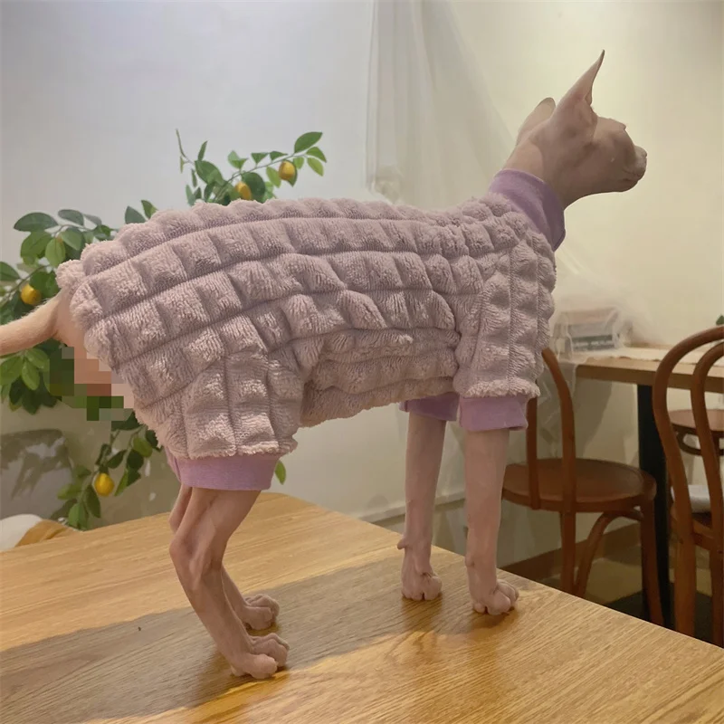 Sphynx Cat Turtleneck Winter Green Sweater Hairless Cat Clothes Thick Warm 4-legged Coat Purple Fleece Jacket for Devon Rex