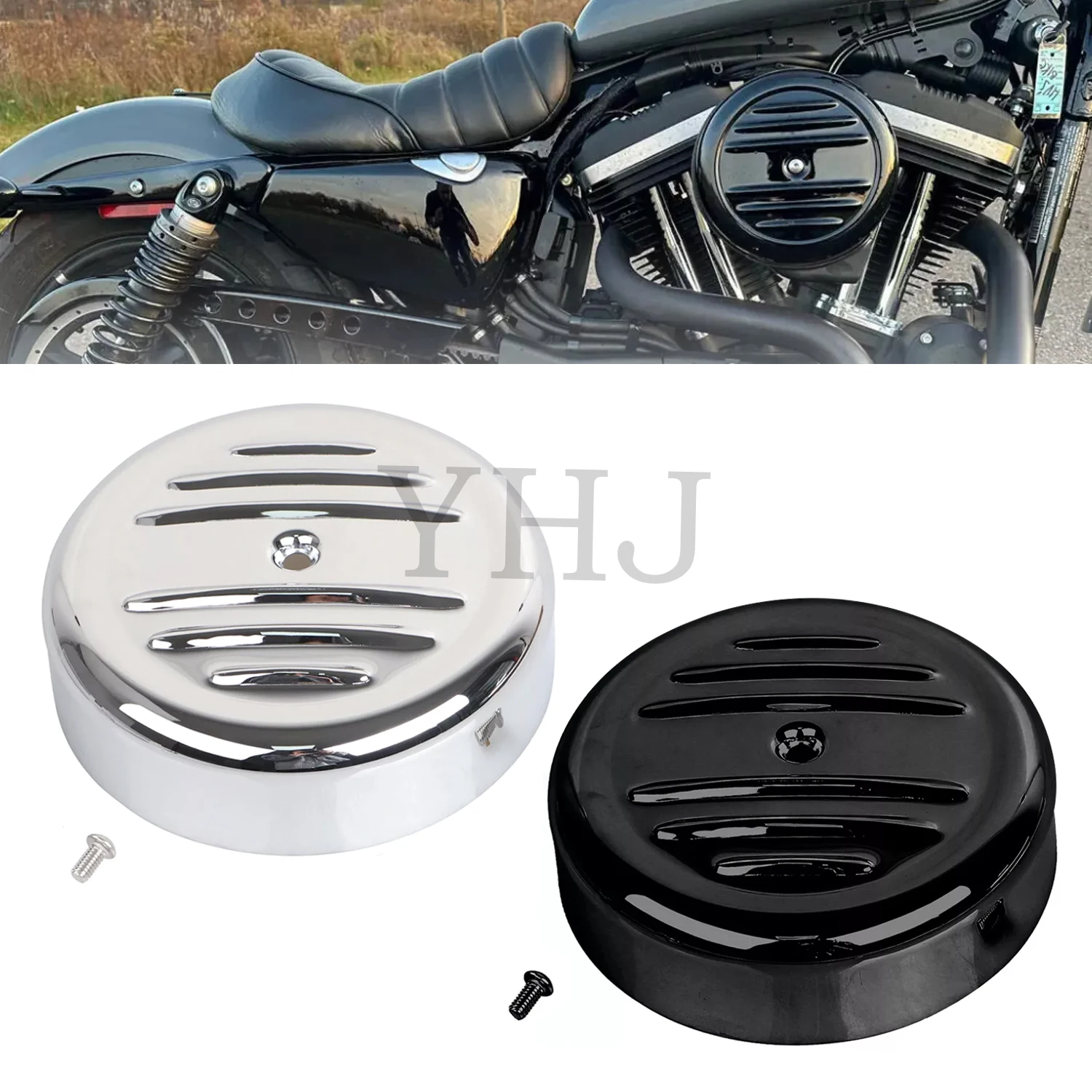 

8" Round Stripe Air Cleaner Cover For Harley Motorcycle Heritage Softail Classic FLSTC Sportster 883 1200 FLST FXST Chrome/Black