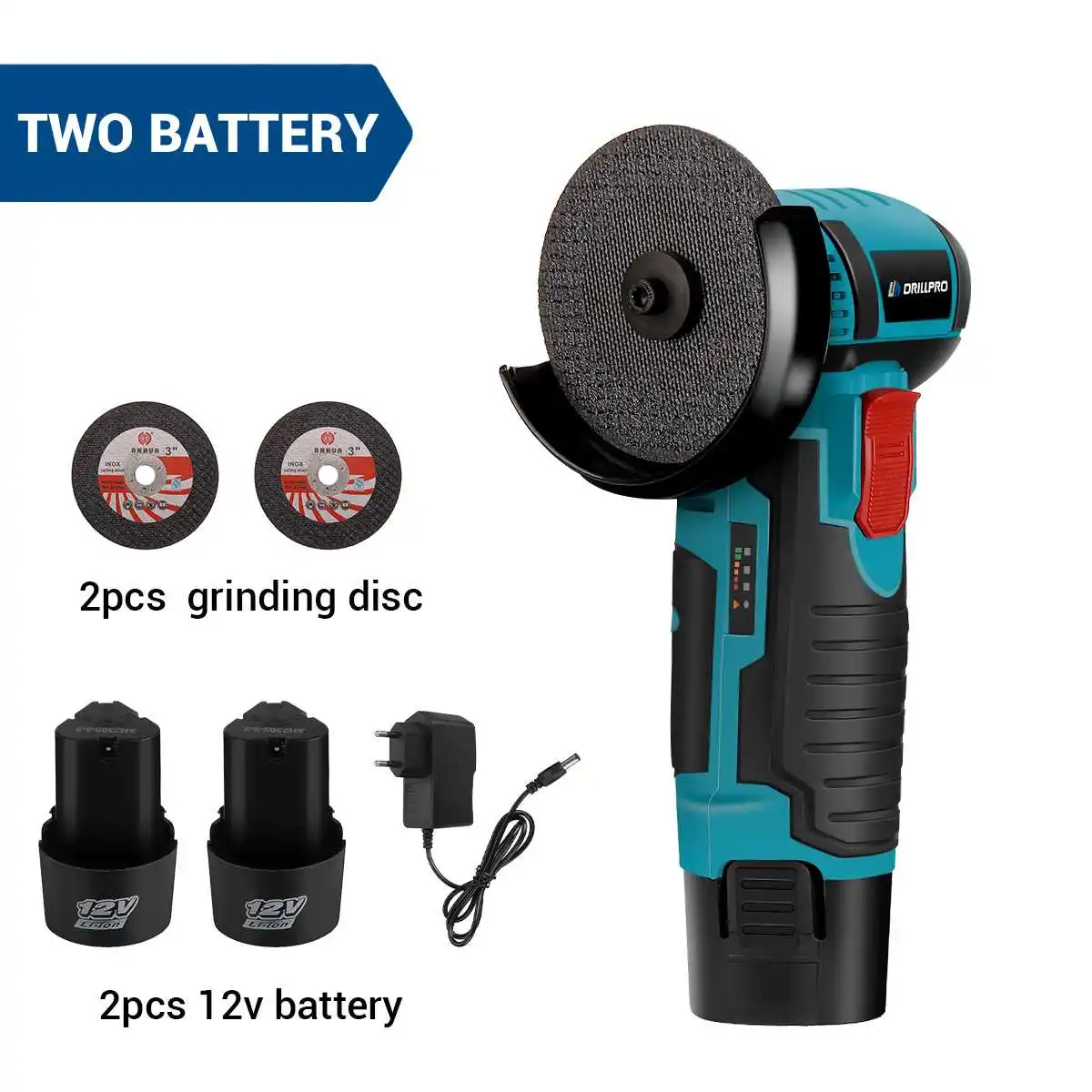 12V Brushless Angle Grinder 19500RPM Electric Polishing Grinding Machine Cordless Cutting Lithium 1500mAh Battery Power tools