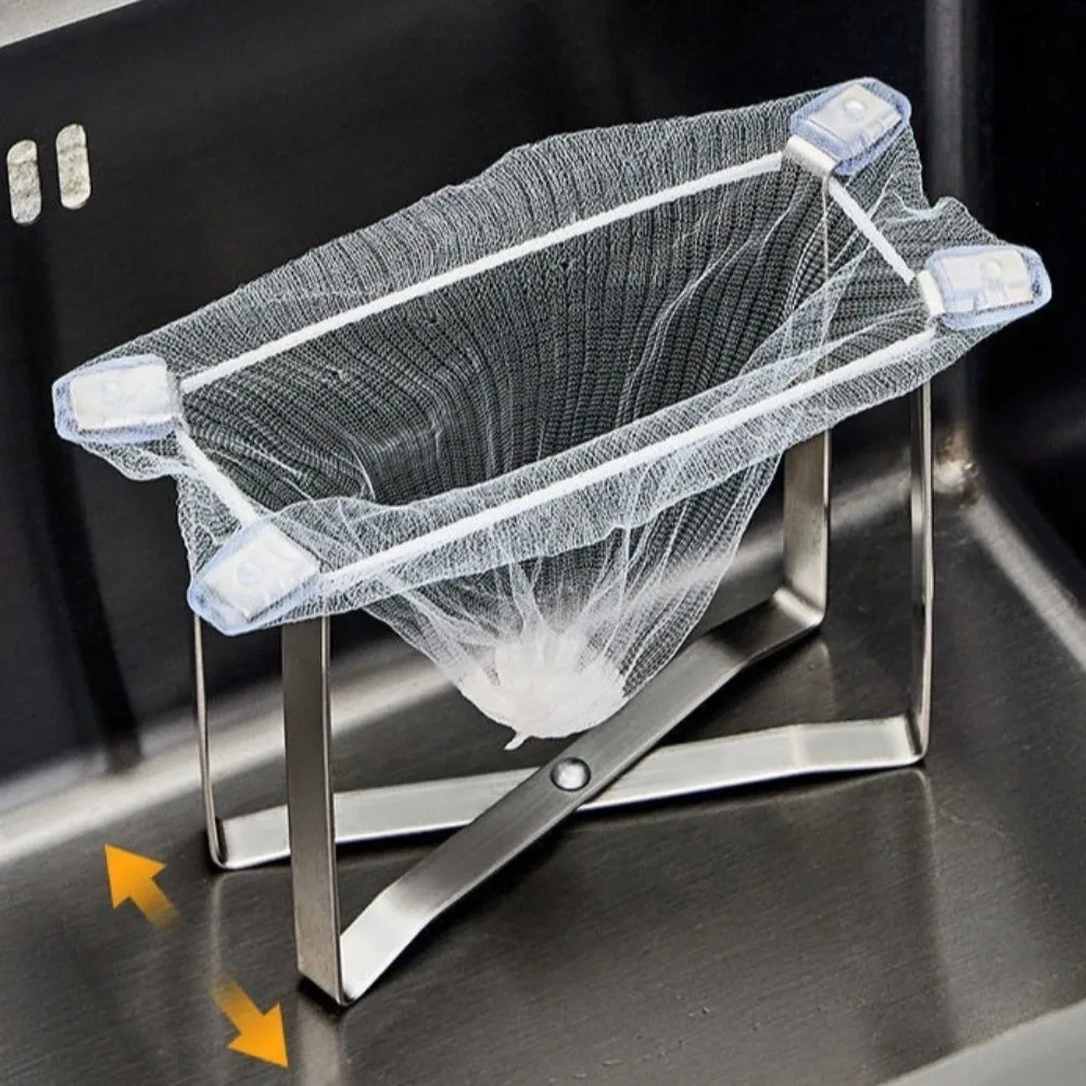 Stainless Steel Garbage Bag Holder Multifunctional Foldable Trash Bag Stand Portable Waste Storage Stand Kitchen Countertop