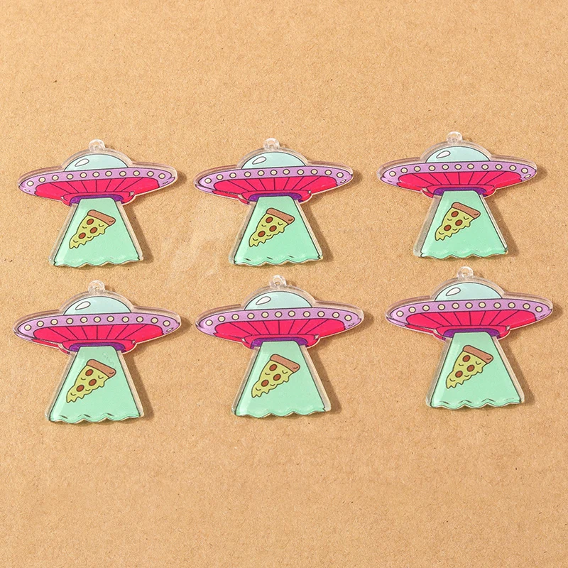 5 Stück 44*31mm Kreative Alien-Schiff-UFO-Anhänger für Halsketten, Ohrringe, DIY-Schmuckherstellung, Zubehör und Materialien – Detail 2