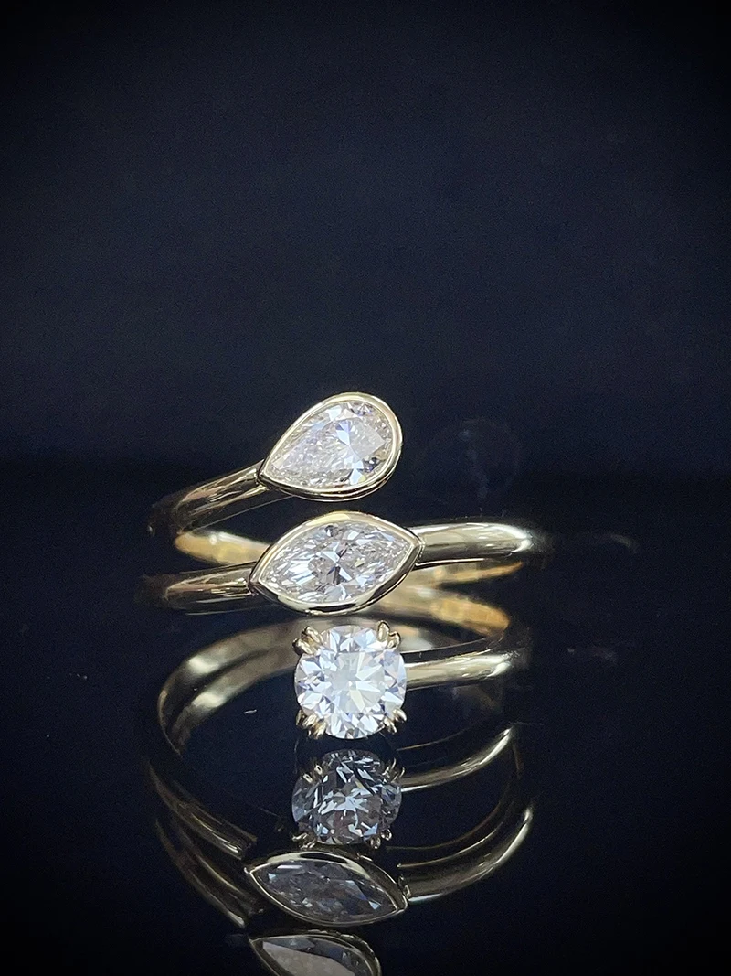 LUOWEND 100% 18K Yellow Gold Rings Luxury Fashion Design 1.10carat Real Natural Diamond Ring for Women High Party Jewelry