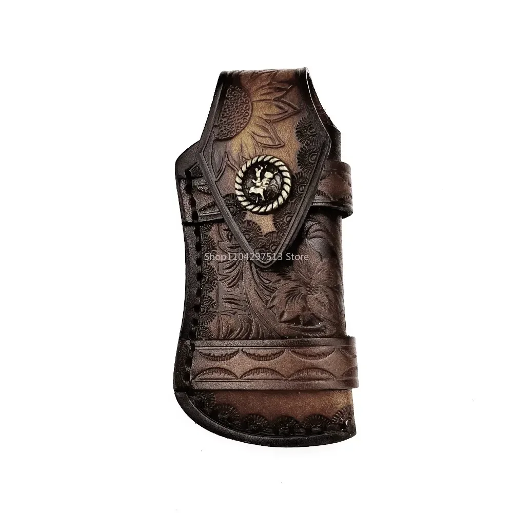

1 Piece Retro Pattern Folding Knife Sheath, Snap Buckle Design, Genuine Leather Knife Sheath, Storage Bag