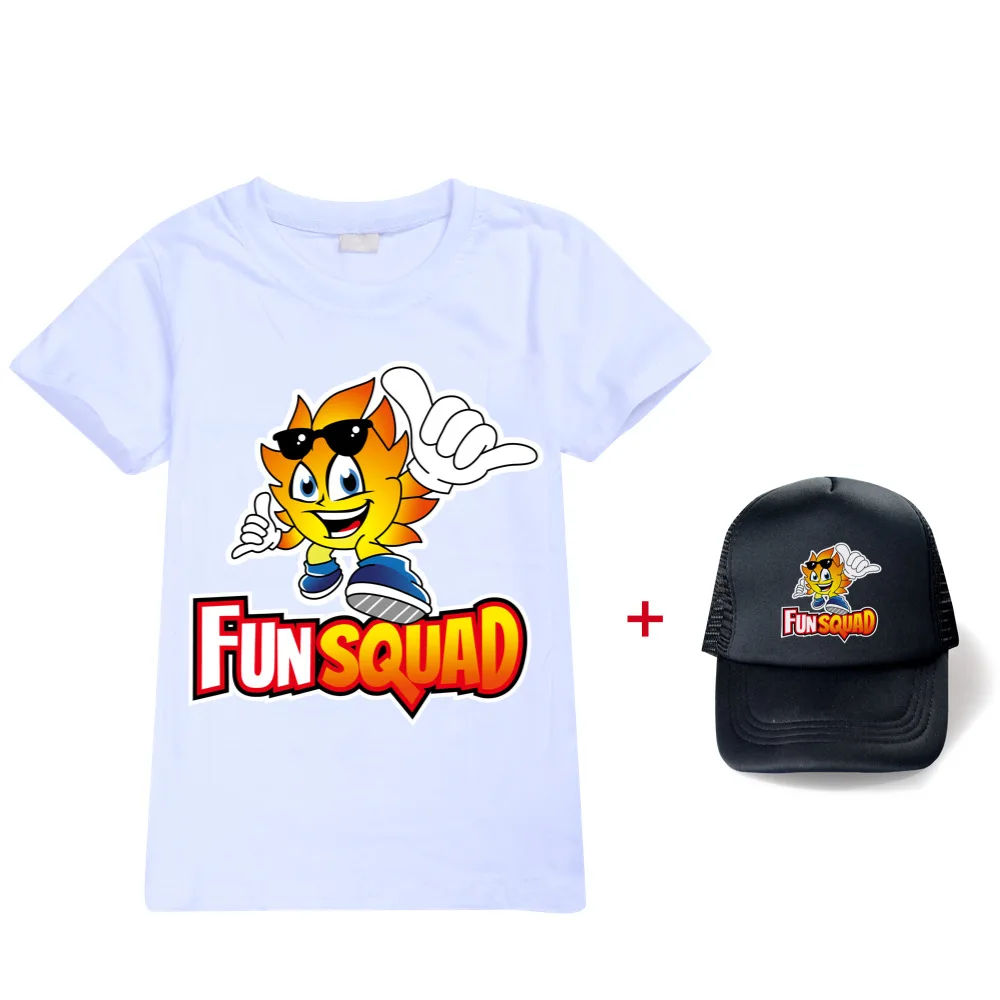 New Summer Fun Squad Gaming T Shirt Children Kawaii Cartoon 3D T-shirt For Boys Girls Kids Clothing Unisex Short Sleeves+sun hat