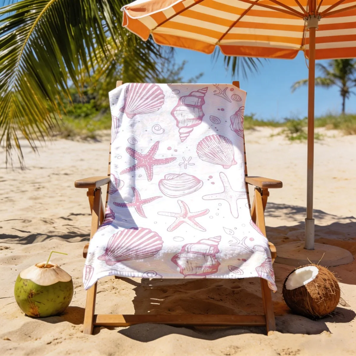 Seashell Starfish Pattern Beach Towel, Super Absorbent Soft High Absorbency Quick Dry Unisex for Beach Camping Swimming Gift