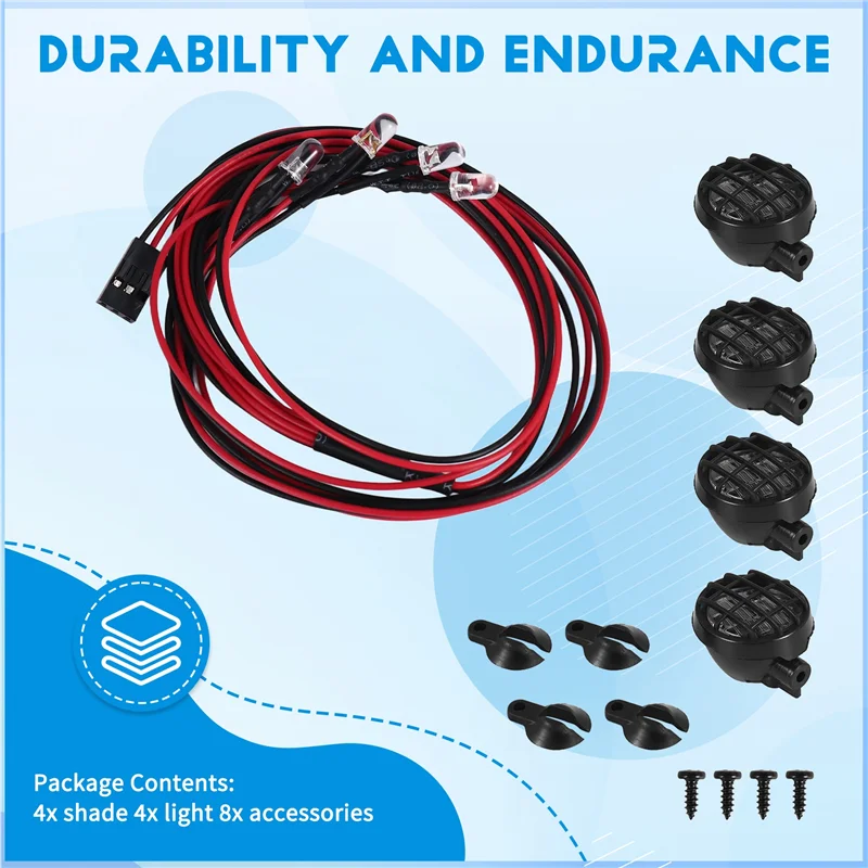 4 led luz branca com abajur para 1/10 traxxas hsp rc crawler acessório peças de carro rc