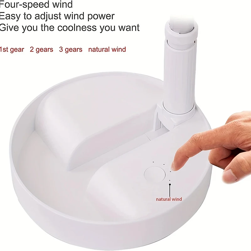 Tragbarer, faltbarer, teleskopischer, wiederaufladbarer Standventilator mit verstellbarer Höhe für Zuhause, Outdoor, Camping, Auto, mit Akku, toll für den Einsatz im Freien. – Detail 6