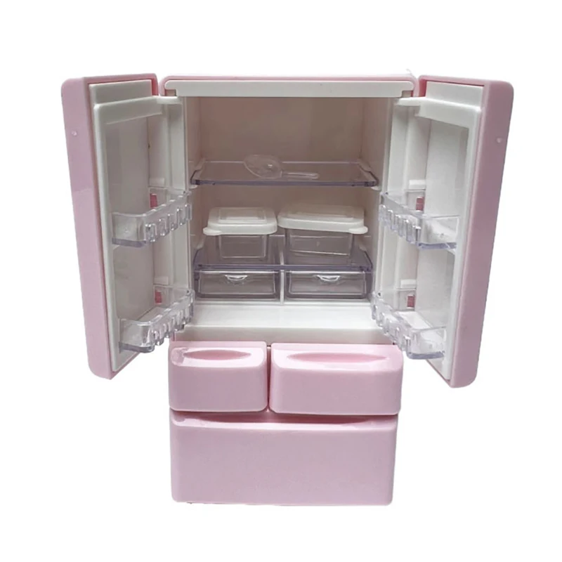 Plastic Miniature Fridge Refrigerator Simulation Mini Double Door Refrigerator Model Craft Furniture Doll House Accessories