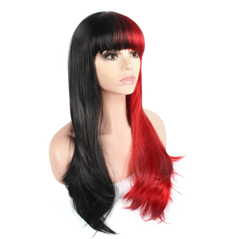 عبر الحدود أوروبا وأمريكا COSAnime شعر مستعار ملون أسود أحمر يين يانغ خوذة للنساء شعر طويل كبير متموج مجعد الشعر مع B #3