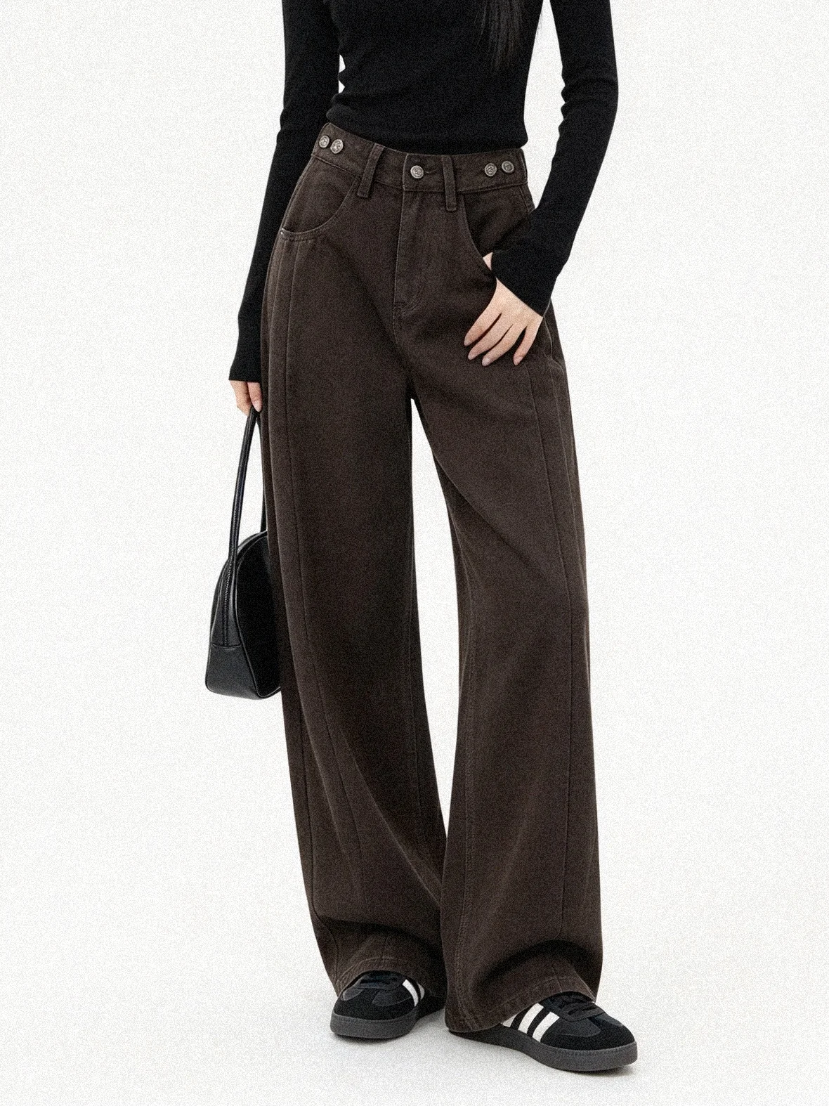 High Waist Wide Leg Casual Jeans Vintage Straight Cut Workwear Pants Versatile Commute Slimming Personality Deep Color Denim