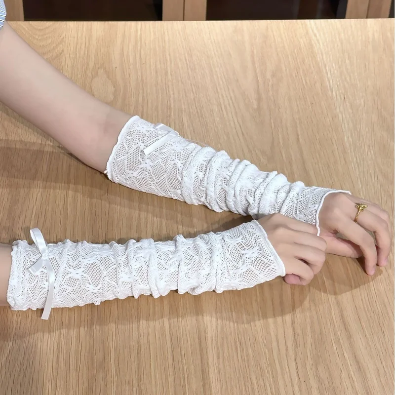 Women's Socks with Bow and Lace Sleeves, Sun-Protective Mesh Sock Covers, Korean Versatile Ballet-Style Slouch Socks for Girls